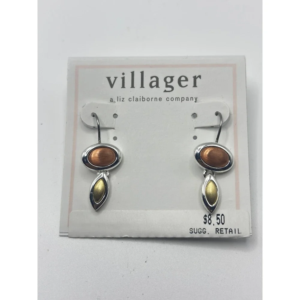 Villager Drop Earrings Womens‎ OS Mixed Metal Silver Copper Gold Tone Geometric